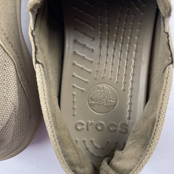 Crocs Santa Cruz Canvas Shoes Mens Size 12 Casual Slip On Loafer Tan Comfort - Picture 8 of 9